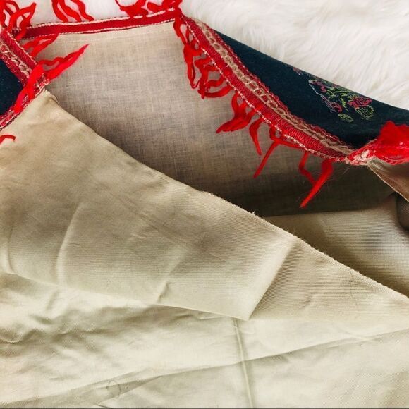 Authentic Vintage 1940s New York Neon Black Velvet Red Fringe Pillow Case Cover - Picture 7 of 7